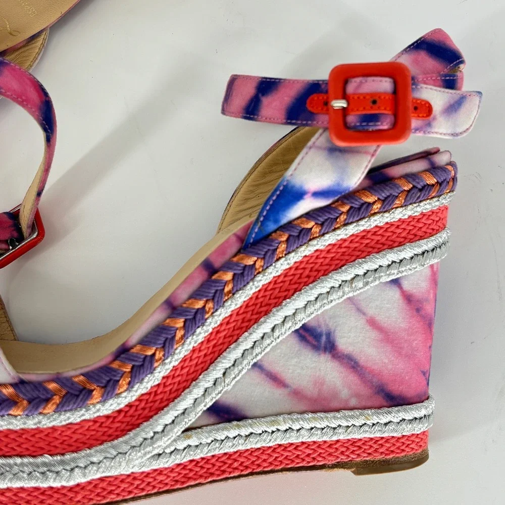 Christian Louboutin Duplice Tie-Dye Wedge Sandals Pink Women Size 36 Espadrille